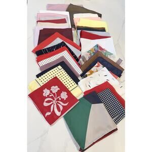 Vintage Lot of 34 Variety Handkerchief’s Pocket Scarfs Silk Polyester Cotton